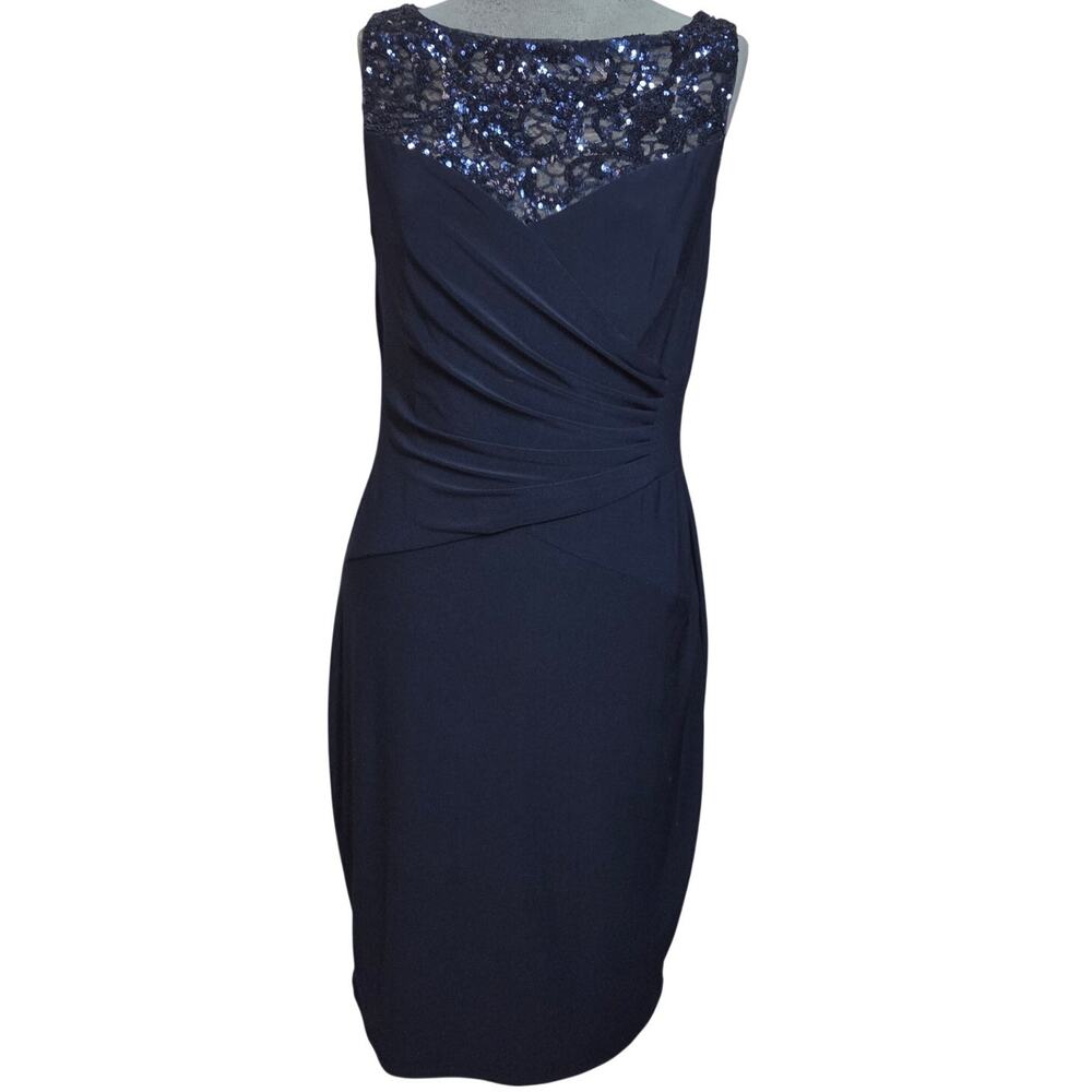 Navy Blue Sleeveless Bodycon Sequin Embellished Dress Size 8